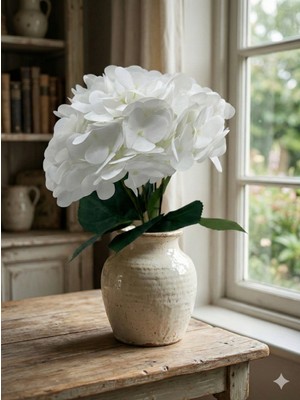 Siyah Lale Ortanca Hydrangea Beyaz Renk Yapay Çiçek 1 Demet 47 cm