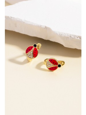 Normadia 925 Ayar Gümüş Mineli Taşlı Uğur Böceği Çocuk Küpesi