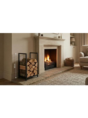 Demir Şömine Metal Odunluk 60CM Soba Şömine Odunluğu Profil Küçük ve Şık Tasarım