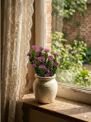 Siyah Lale Mini Papatya Daisy Lila Mor Yapay Çiçek 1 Demet 36CM