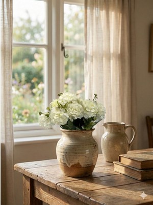 Siyah Lale Kasımpatı, Chrysanthemum, Pompom Krem, Kırık Beyaz Renk Yapay Çiçek 1 Demet 30CM