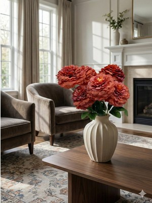 Siyah Lale Şakayık Peony Kiremit, Terrakota (Terracotta), Yanık Turuncu Renk Yapay Çiçek 1 Demet 42 cm