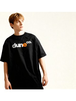 Dune Clothings Dune Co. Oversize 2 İplik Pamuk Baskılı Siyah T-shirt