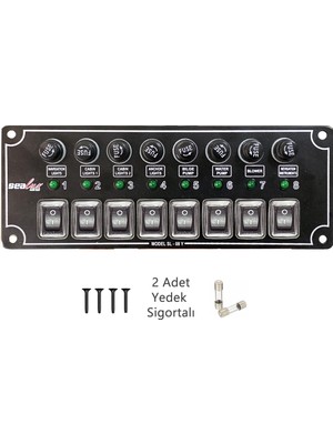 Özbience Yatay 8 Anahtar Tekne Switch Panel, 80X215 Mm, Güç ve Kontrol Paneli