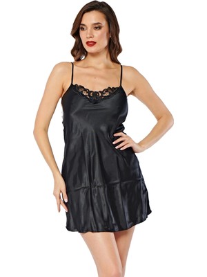Moda Şahsenem Siyah Saten Gecelik - M-268