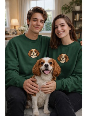 Muhtar Store Cavalier King Charles Spaniel Köpek Desenli Sevgili Sweatshirt – Unisex Çift Kombini