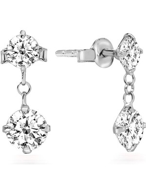 Normadia Parlak Gümüş 925 Ayar 4-5 mm Star Kesim Zirkon Taşlı Zincirli Küpe