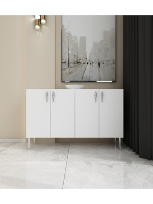 Morepp Vera 120 cm Konsol , Tv Ünitesi, Çok Amaçlı Dolap Beyaz-Gümüş