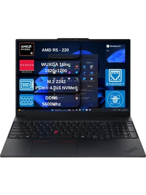 Lenovo Thinkpad E16 Gen3 Amd Ryzen 5 220 4.9ghz 64GB 512GB SSD Amd Radeon 740M 16" Wuxga IPS 300NITS Windows 11 Pro Kurumsal Iş Bilgisayarı+Mouse Hediyeli 21ST0058TXOX06