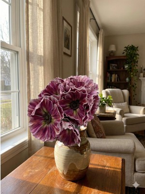 Siyah Lale Beyaz Gelincik Papaver Mürdüm-Koyu Pembe Pembe Renk Yapay Çiçek 1 Demet 35 cm