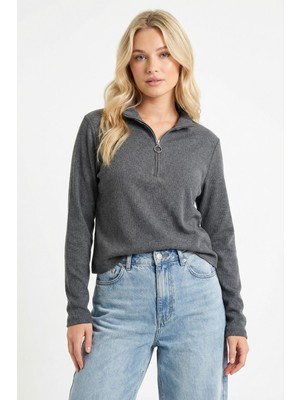 Rays 3069A Fermuarlı Uzun Kol Kazak Antrasit