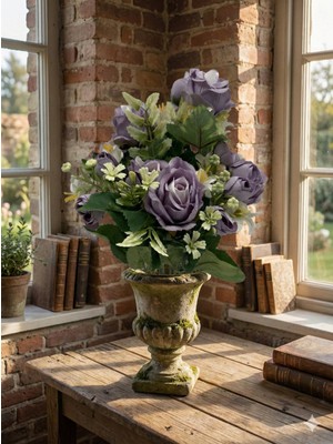 Siyah Lale Gül Demeti Şakayık Tozlu Mor-Dusty Purple-Lavanta Renk Yapay Çiçek 43 cm