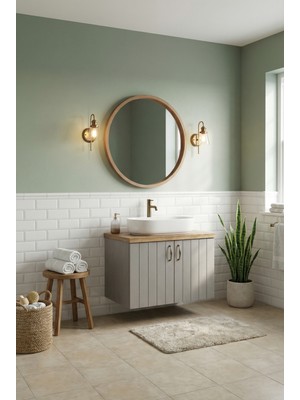 Banyo Dolabı-Asma 2 Kapaklı-Lavabosuz-Ahşap-Mat Vizon-Mdf 60 Cm-Aynalı