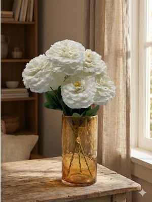 Siyah Lale Şakayık Peony Beyaz Yapay Çiçek 1 Demet 42 cm