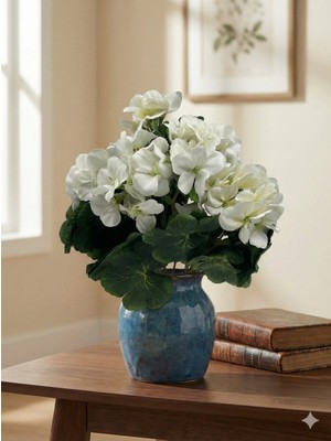 Siyah Lale Sardunya Pelargonium Kırık Beyaz-Krem Renk Yapay Çiçek 1 Demet 43 cm