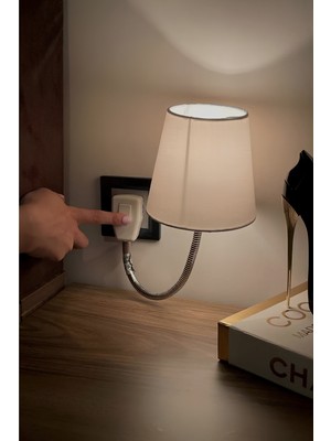 Fixonic OL3313 Beyaz Fişe Takılan Esnek Kollu Gece Lambası/dekoratif Başucu Priz Lambası/okuma Abujuru/okuma Lambası