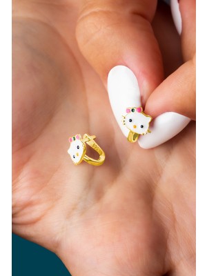 Normadia Kız Çocuk Renkli Kedi Tasarımlı Mineli Klipsli Küpe, 2-8 Yaş