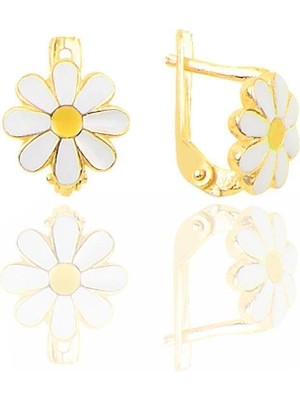 Normadia Çocuklar Için Şık Gümüş Yaldızlı Mineli Papatya Küpe, Zarif Takı