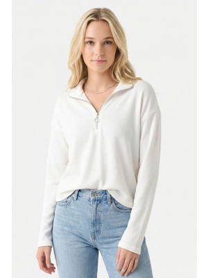 Rays 3069A Fermuarlı Uzun Kol Kazak Ekru