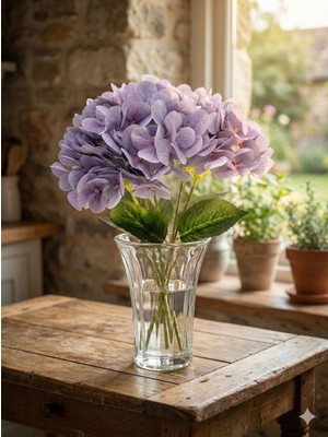 Siyah Lale Ortanca Hydrangea Mor Renk Yapay Çiçek 1 Demet 47 cm