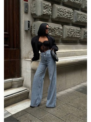 Madame Melek Pinterest Tasarım Taş Detay Tasarım Wide Leg Kot Pantolon Geniş Paça