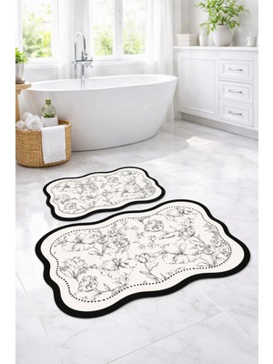 Decomia Home Dijital Kaymaz Yıkanabilir Ikili Modern Banyo Paspası Banyo Halısı 8088 (40X60+60X90 Cm)