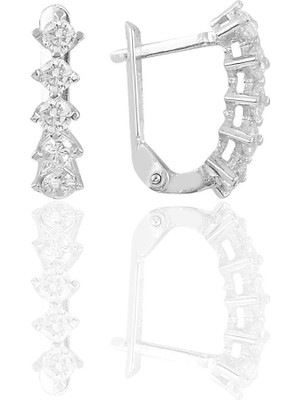 Normadia Gümüş Rodyumlu Zirkon Taşlı Beştaş J Küpe, Şık ve Parlak Tasarım