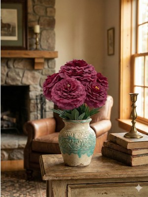 Siyah Lale Şakayık Peony Fuşya Yapay Çiçek 42CM 1 Demet