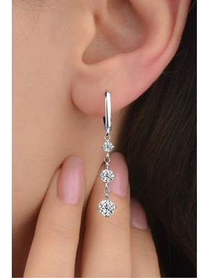 Normadia 925 Ayar Gümüş Rodyumlu Zirkon Taşlı Tria Model Halka Küpe