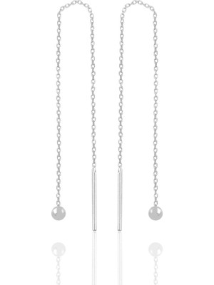 Normadia Şık Rodyum Kaplama Toplu Gümüş Zincirli Küpe, Zarif ve Parlak Tasarım