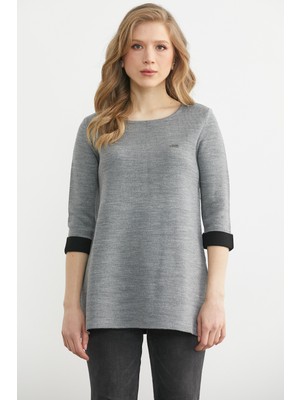 Sementa Truvakar Kol Yanı Yırtmaçlı Triko Kazak - Gri - Siyah