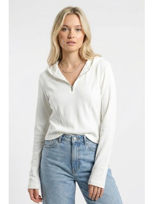 Rays 3078A Fermuarlı Kapüşonlu Kazak Ekru