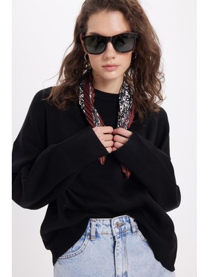 Tudors Kadın Oversize Geniş Kesim Bisiklet Yaka siyah Kazak