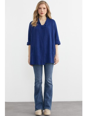 Sementa Arkası Kısa Cepli Yün Triko Ceket - Saks