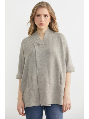 Sementa Arkası Kısa Cepli Yün Triko Ceket - Vizon