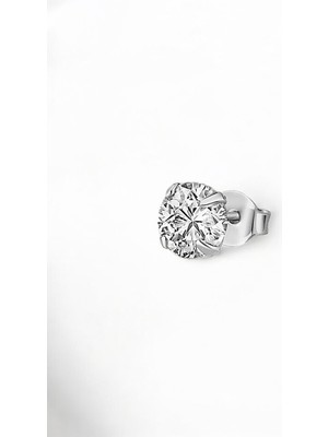 Normadia Parlak Gümüş 925 Ayar Rodyumlu Zirkon Taşlı Tekli Çivili Küpe