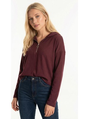 Rays 3078A Fermuarlı Kapüşonlu Kazak Mürdüm