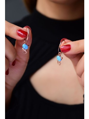 Normadia 925 Ayar Gümüş Rose Kaplama Opal Taşlı Kedi Figürlü Kadın Küpe