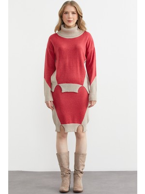 Sementa Tam Balıkçı Kazak Etek Triko Takım - Koyu Bej - Gül