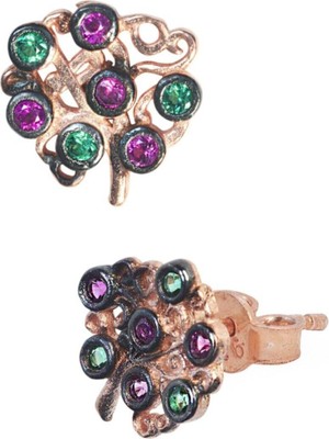 Normadia Renkli Çiçek Tasarımlı 925 Ayar Gümüş Kadın Küpe - Rose KP-0014