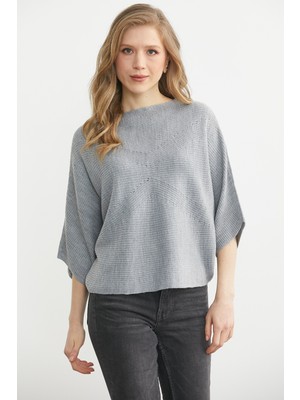 Sementa Kayık Yaka Triko Panço Kazak - Gri