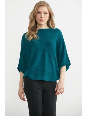 Sementa Kayık Yaka Triko Panço Kazak - Yeşil