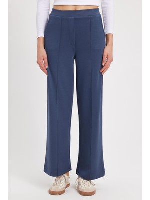 Tudors Kadın Relax Fit Rahat Kesim Modal Kumaş Yüksel Bel Geniş Paça indigo Pantolon
