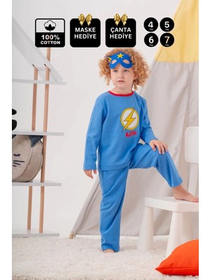 Buude Heros Çanta ve Maskeli Erkek Çocuk Pijama Takımı Koyu Mavi 4-7 Yaş