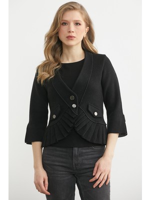 Sementa Yünlü Düğmeli Kısa Triko Ceket - Siyah - Gri