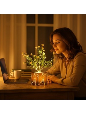 Hediye Bahçesi Siyah Saksılı LED Yapay Çiçek