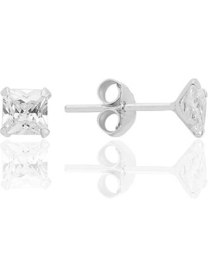 Normadia Zirkon Taşlı Kare Kesim 4 mm Tektaş Küpe Zarif ve Şık Tasarım