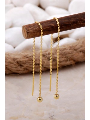 Normadia Yaldızlı Gümüş Zincirli Top Küpe, Şık ve Zarif Takı Tasarımı