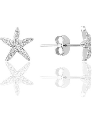 Normadia Parlak Gümüş Zirkon Taşlı Deniz Yıldızı Tasarım Küpe