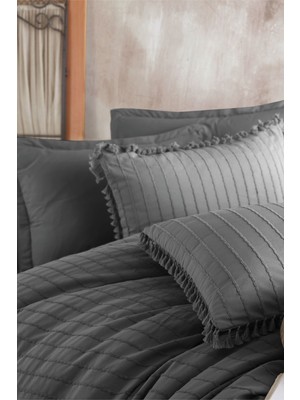 Nordqueen %100 Pamuk Tek Kişilik Püsküllü Nevresim Seti Estina V7 Antrasit